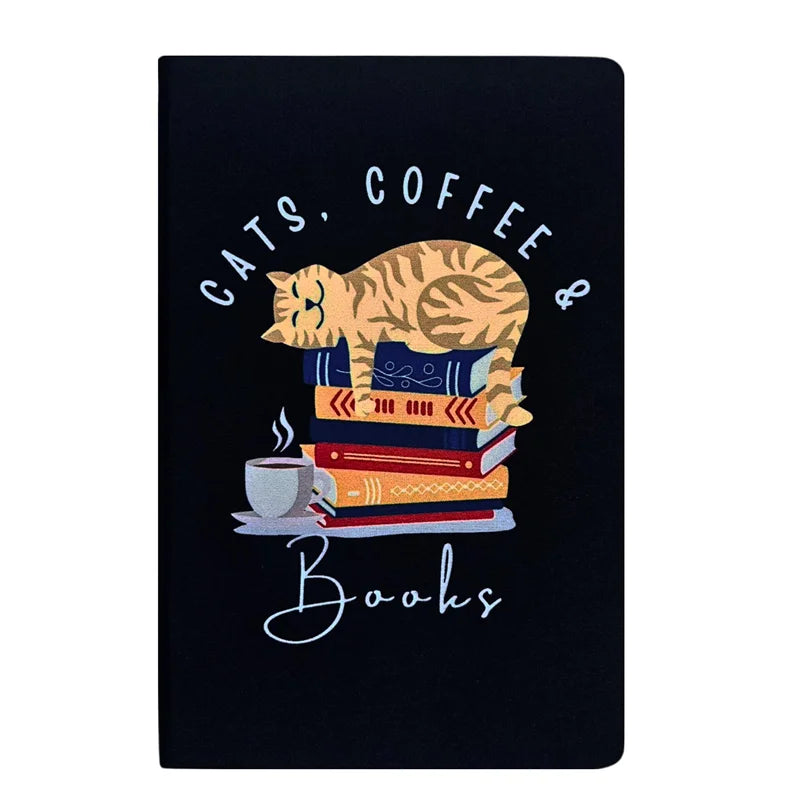 A5 Lined Journal - Cats, Coffee and Books
