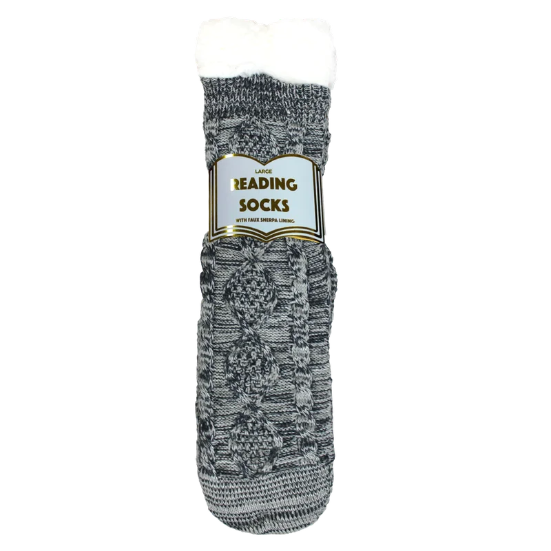 Reading Socks - Grey Mix Cable Knot (Large)